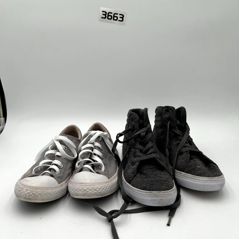 Lot‎ Of 2 Converse / Fila Kids 4 / 4.5 Skateboarding Shoes Gray Lace Up Sneakers